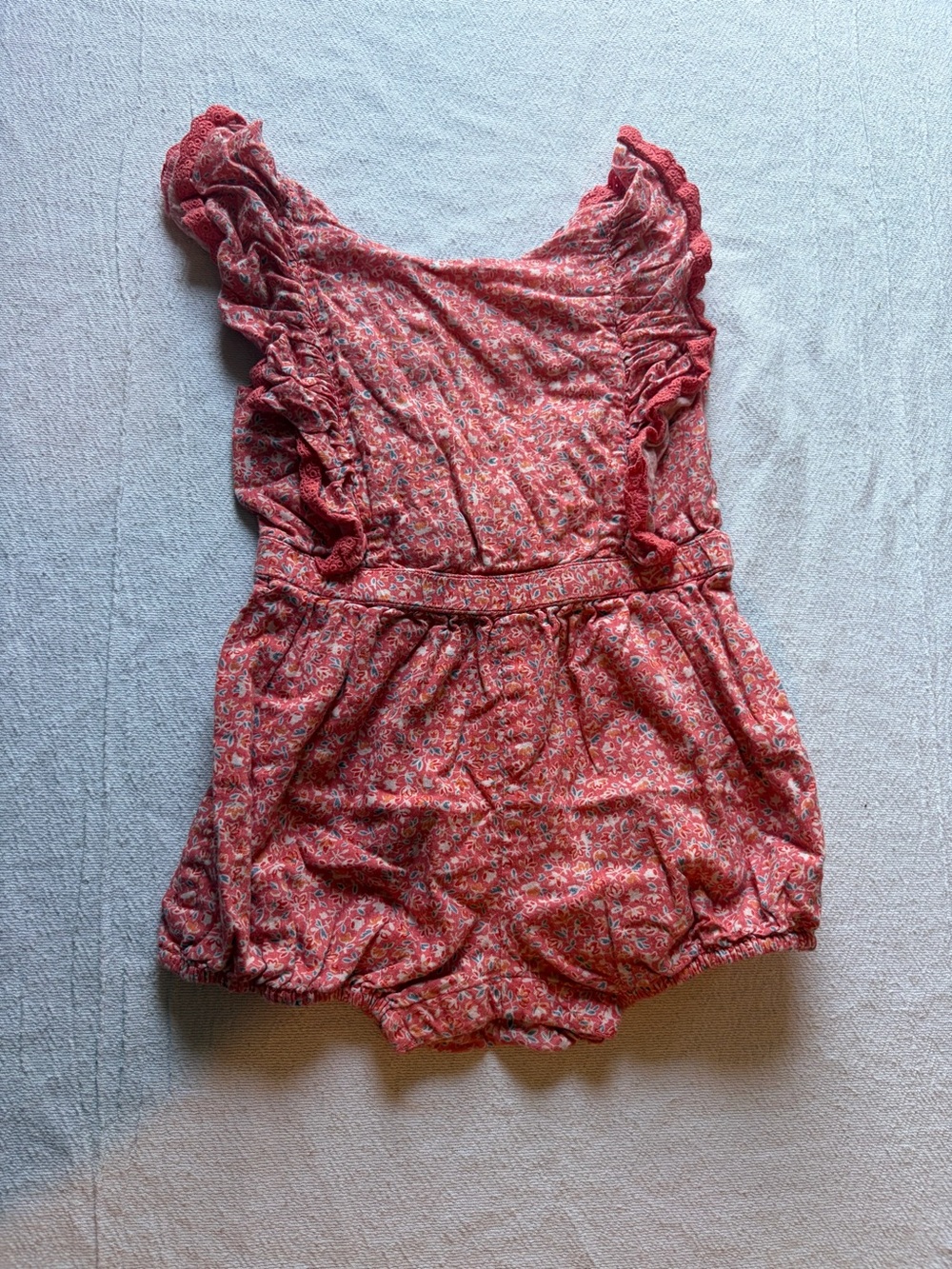 Cat & Jack Coral Floral Ruffle One-Piece Romper